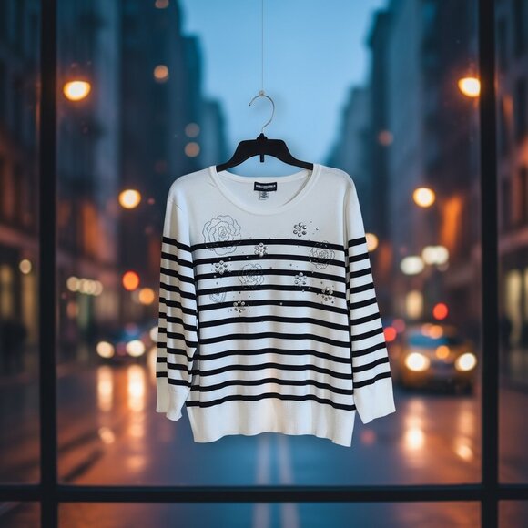Karl Lagerfeld Paris Embellished Striped Sweater – Size XL - Picture 5 of 5